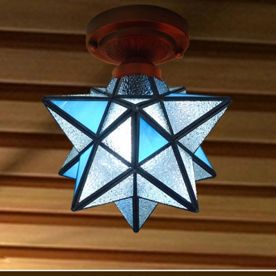 12” Wide Diamond Shape Tiffany Flush Mount Ceiling Light with Clear/Blue Frosted Glass Shade