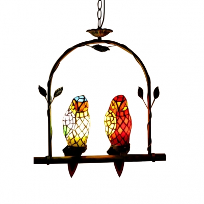 Two Parrots Tiffany Pendant in Traditional Fashion