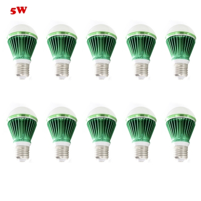 10Pcs LED Globe Bulb Green 300lm E27 5W Cool White Light