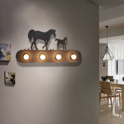 LOFT Rustic LED Wall Washer Four Lights with Horse Decoration
