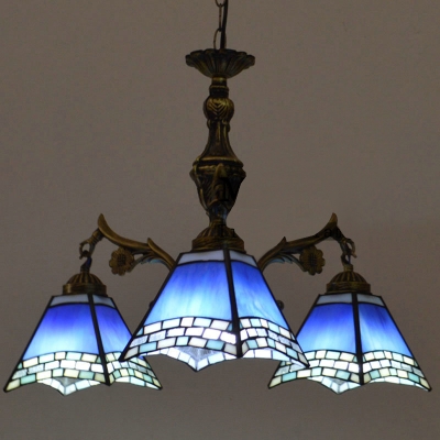 Bronze Finished 3-light Tiffany Mini Chandelier with Blue Shades
