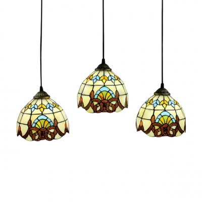 Classic Baroque Style Stained Glass Tiffany 3-light Pendant for Dining Room