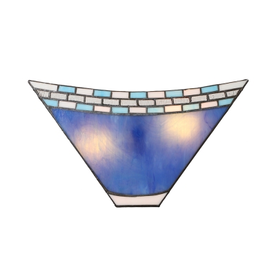 Geometric Blue Stained Glass 8 Inch High Tiffany Two-light Wall Sconce
