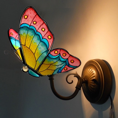 Tiffany Stained Glass Style Butterfly Shape Wall Sconce 6 Inch Mini Hanging Pendant Lighting
