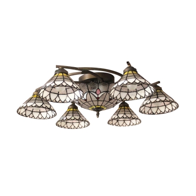 31.4 Inches Wide 8 Lights Downlight Ceiling Fan Ceiling Light in Tiffany Style