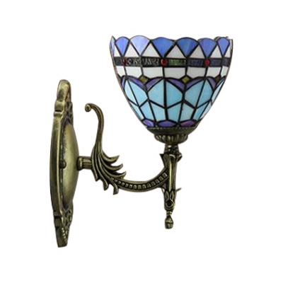 Single Light Bronze Finish Mini Wall Lamp in Tiffany Mediterranean Style