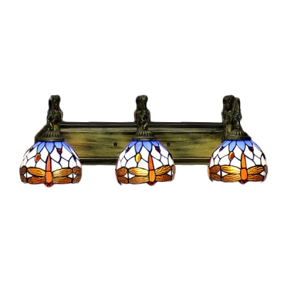 Mermaid Armed Dragonfly Motif Stained Glass Tiffany 3-light Bathroom Fixture