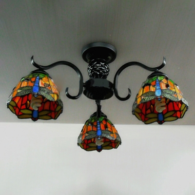 20 Inch Wide Country Style Tiffany Orange Stained Glass Chandelier Ceiling Light