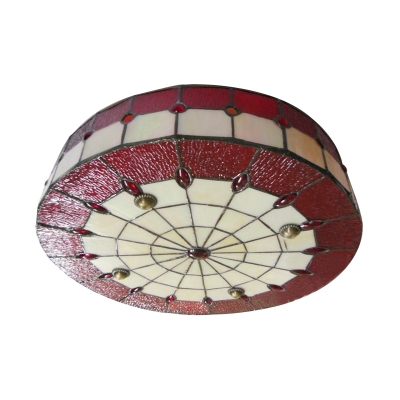 Red Stained Glass Jewels Decor Flush Mount Ceiling Light in Tiffany Style 3 Sizes Available