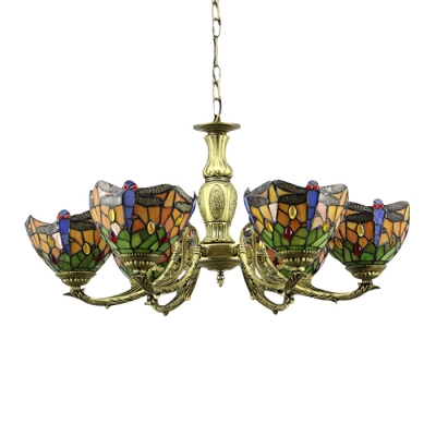 Tiffany Traditional Style 30 Inch Wide Chandelier Ceiling Light with Dragonfly Pattern