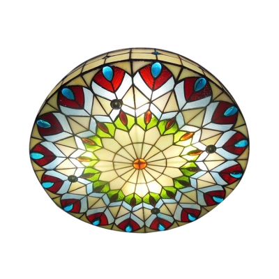 16 Inch Round Shade Peacock Stained Glass Tiffany 3-light Flush Mount Ceiling Light