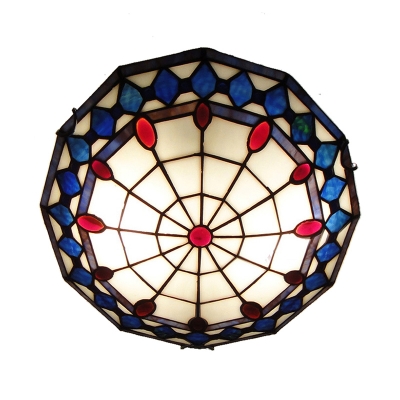 Blue Pattern 16 Inch Flush Mount Ceiling Light in Tiffany Stained Glass Style
