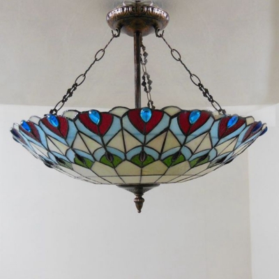 Four-light Peacock Stained Glass Tiffany Chandelier with Copper Finish