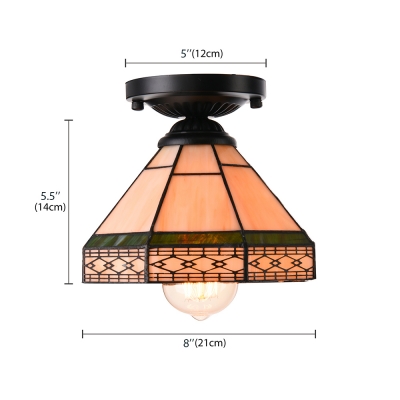 Geometric Pattern 6/8 Inch Mini Semi Flush Mount Ceiling Light  in Tiffany Stained Glass Style