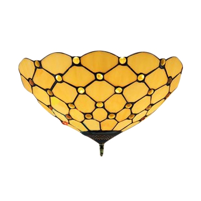 Tiffany Style Beige Stained Glass 12 Inch Flush Mount Ceiling Light