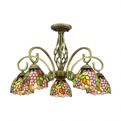 24 Inch Wide Grape Motif Five-light Tiffany Chandelier Ceiling Light