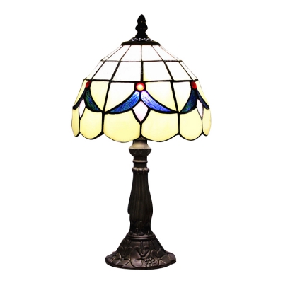 8 Inch Blue Blossom Pattern Mini Beside Table Lamp in Stained Glass Style