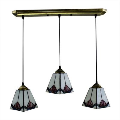 Downward Cone Shade Stained Glass Tiffany 3-light Dining Room Pendant