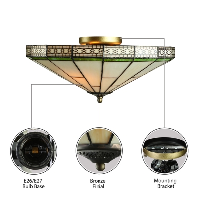 Green Mission Pattern 16 Inch Flush Mount Ceiling Light in Tiffany Stained Glass Style