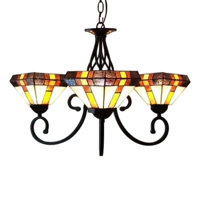 Three Lighted 26 Inch Geometric Patterned Chandelier Lighting in Craftsman Style