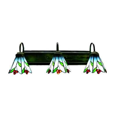 Bronze Long Base 24 Inch HighWide Blue Stained Glass 3-light Tiffany Bathroom Fixture