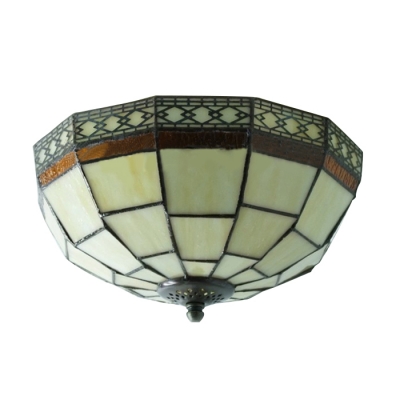 8 Inch Geometric Pattern Flush Mount Ceiling Light in Tiffany Stained Glass Style