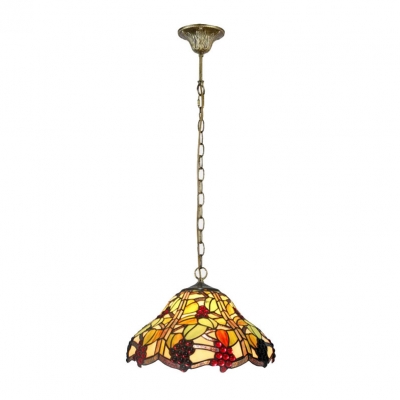 16 Inch Wide Country Style Grape Motif One-light Tiffany Hanging Pendant Light