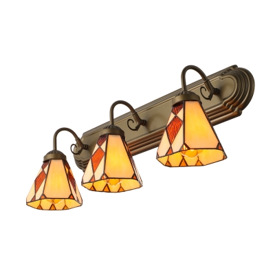 Beige Cone Shade Stained Glass Tiffany 3-light Bathroom Lighting