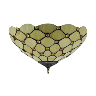 Tiffany Style Beige Stained Glass 12 Inch Flush Mount Ceiling Light