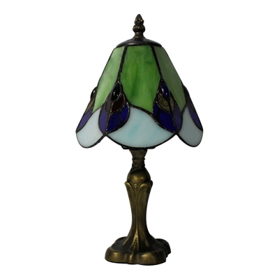 Vintage Mini Tiffany Stained Glass Table Lamp with Scalloped Edge