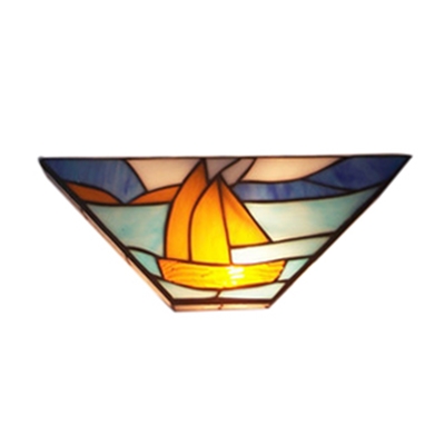 12 Inch Pirate Sailboat Blue Stained Glass Tiffany One-light Wall Washer