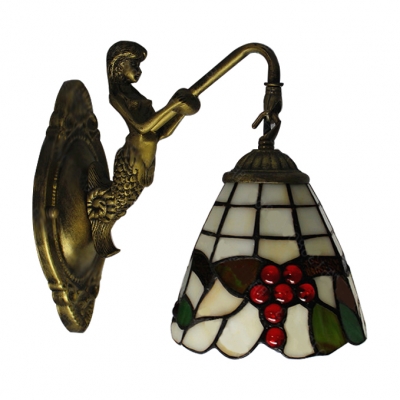 6 Inch Wide Country Style Stained Glass Tiffany Wall Light with Grape Fruit Pattern