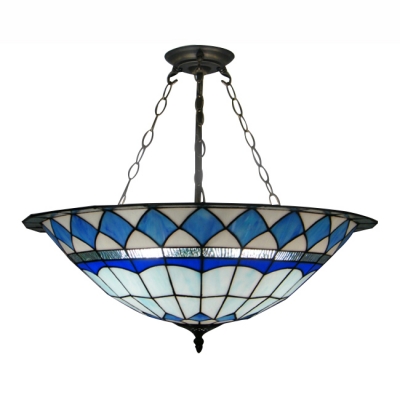 Blue Diamond Pattern 24 Inch Chandelier Pendant Lighting in Tiffany Stained Glass Style