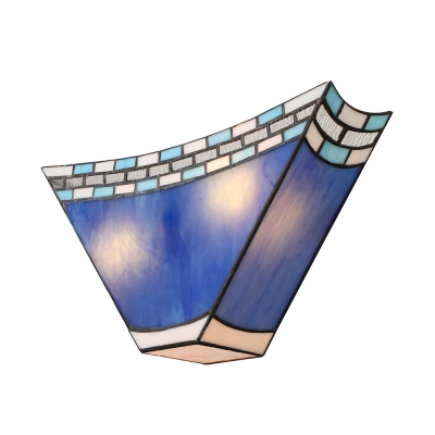 Geometric Blue Stained Glass 8 Inch High Tiffany Two-light Wall Sconce