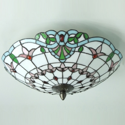 Three-light Hand-made Stained Glass Tiffany 3-light Flush Mount Ceiling Light