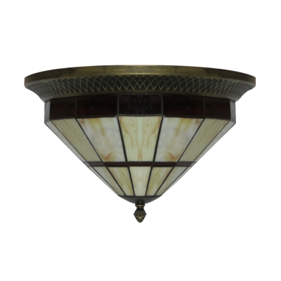 Traditional Style  Stained Glass Tiffany Three-light Flush Mount Ceiling Light