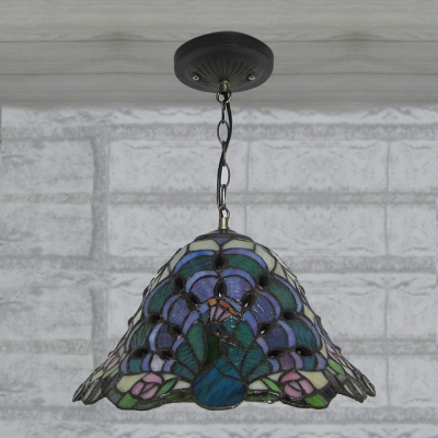 Vivid Peacock Pattern Stained Glass Tiffany 1-light Hanging Pendant Lighting