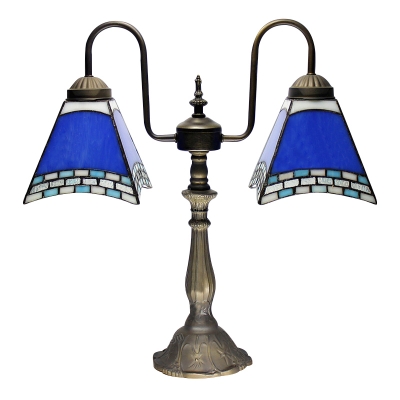 Mission Style Blue/White Stained Glass Tiffany Two-light Buffet Table Lamp