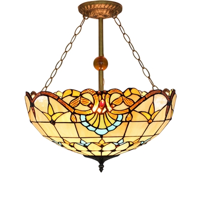 2 Light Beige Bowl Shade Stained Glass 12/19.5 Inch Width Tiffany Chandelier Pendant Lighting
