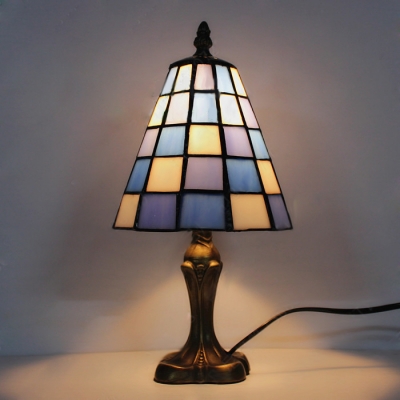 Mini Bedside Blue Colored Downward Grid Pattern Tiffany Desk Lamp
