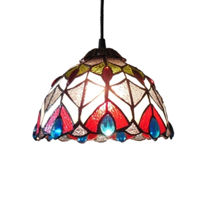 Peacock Pattern 8 Inch Mini Hanging Pendant Lighting in Tiffany Stained Glass Style