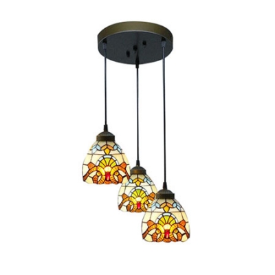 Round Base Baroque Pattern 8 Inch Multi-light Hanging Pendant Lighting in Tiffany Stained Glass Style