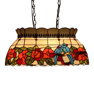22 Inch Wide Country Style Tiffany Poll Table Island Pendant Light with Bird Pattern
