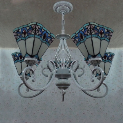 4 Lights Wrought Iron 24 Inches Tiffany Chandelier for Living Room in White Finish