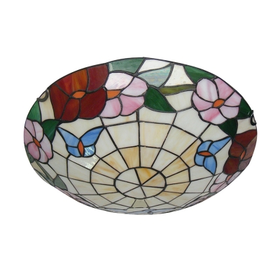 Morning Glory Floral Motif Tiffany Flush Mount Ceiling Light Country Style