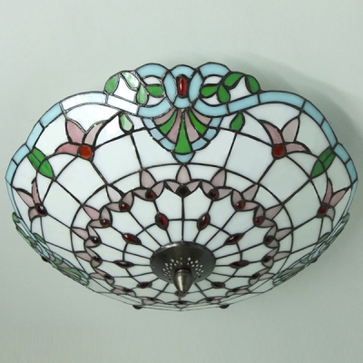 Three-light Hand-made Stained Glass Tiffany 3-light Flush Mount Ceiling Light
