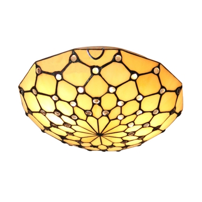 12 Inch Beige Stained Glass Tiffany Two Light Flush Mount Ceiling