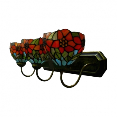3 Lights Tiffany Wall Light with Sun Flower Décor Stained Glass