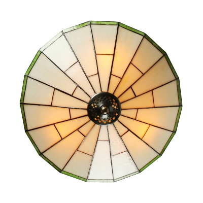 Green Mission Pattern 16 Inch Flush Mount Ceiling Light in Tiffany Stained Glass Style