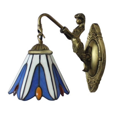 Single Light Flower Pattern Mini Hanging Wall Sconce in Tiffany Stained Glass Style